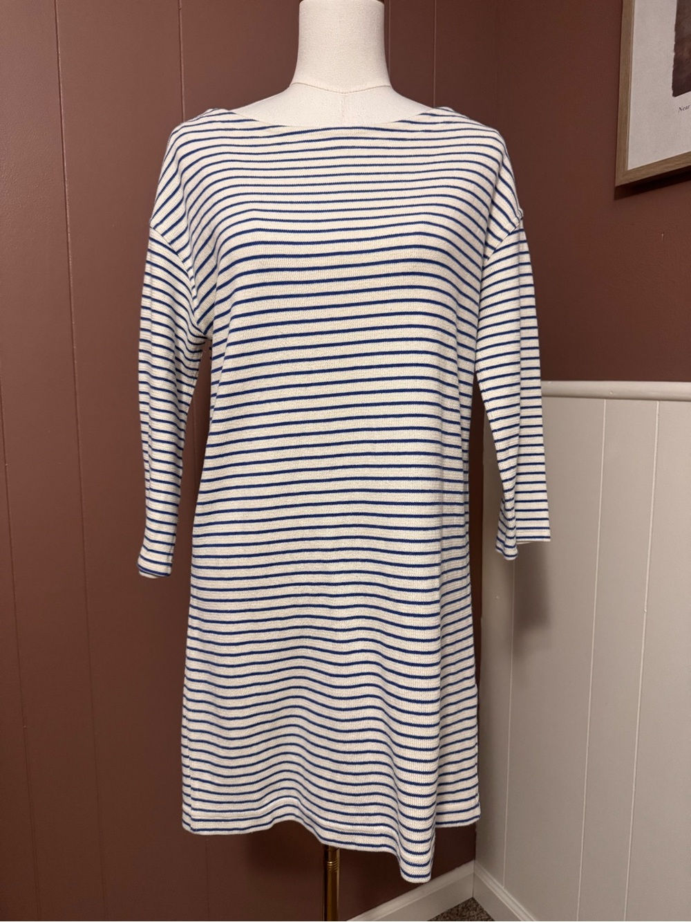 Emerson Fry Cream Striped Boatneck 100% Cotton Dress